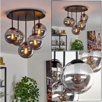 hofstein Deckenleuchte Deckenlampe aus Metall/Glas in Schwarz/Rauchfarben, Deckenleuchte im Retro/Vintage-Design (Schirme Ø 15 cm), 5 x E14