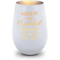 GRAVURZEILE Windlicht aus Glas mit Gravur - Glück ist eine Freundin wie Dich zu haben - Deko (Weiß/Silber), Geschenke für Frauen und Männer zum Geburtstag und weitere Anlässe