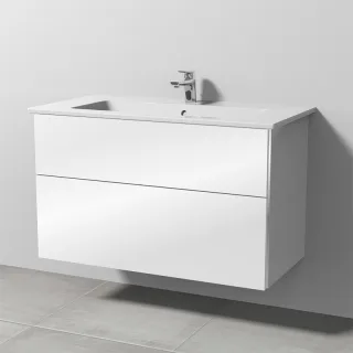 Sanipa 3way Keramik-Set Venticello Keramik-Waschtisch und Unterbau mit 2 Auszügen, Weiß-Glanz BS32478
