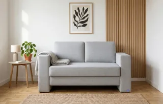 BRUNO Schlafsofa 120cm in Hellgrau | Kubus | stabiles Massivholz & Boxspringkomfort