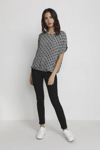 Langarm-Bluse Regular fit Black/Chalk/Rose Fan Print black multi