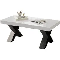 Merax Couchtisch mit hochglänzender Tischplatte, Beistelltisch in Weiß und Schwarz (1-St), Wohnzimmertisch mit X-förmigen Tischbeinen, Kaffeetisch, 100x50x40cm