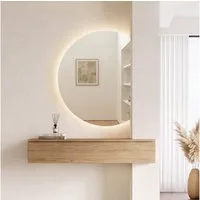 EMKE Badspiegel Asymmetrischer LED-Badspiegel mit Antibeschlag, 3 Lichtfarben, dimmbar, Rahmenloser Wandspiegel, Touch, Memory-Funktion, 70 × 62 cm