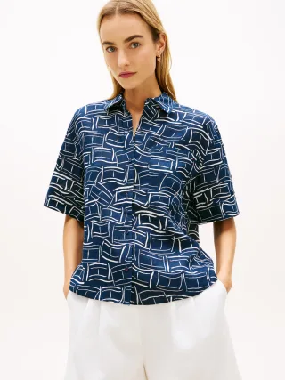 ESS LINEN SS SHIRT Flag Feathers Dark Night Navy - Gr. - M