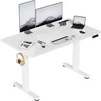 HOMALL Schreibtisch Höhenverstellbar mit 3-Buchsen und 2-USB-Ports mit kabellosem Laden (Verbreiterter Desktop 140*70cm 160/180*80cm, mit Kabelaufbewahrungsbox)