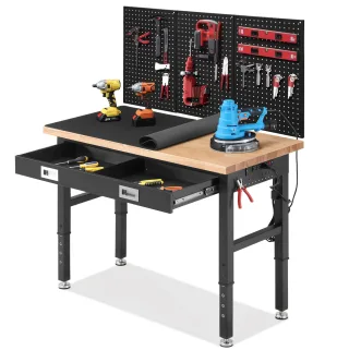 ENJOYWOOD Work Bench with Storage Adjustable Workbenches with Drawer for Garage 48 Inch Rubber Wood Top Garage Workbench