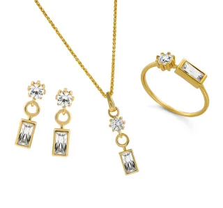Orphelia 'Madelyn' Damen 925 Sterlingsilber Set: Halskette + Ohrringe + Ring - Gold SET-7583/G