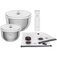 Zwilling Aufbewahrungssystem Fresh & Save BOWLS, Edelstahl, (Set, 9-tlg., 1 Pumpe, 1 Schüssel + Deckel (M/18 cm), (L/24 cm), 1 Beutel S + M), Vakuum Starter Set, Edelstahl / M/L, 9-tlg.