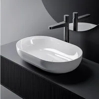 Bernstein Aufsatzwaschbecken O-540 54cm Weiß hochglanz, Aufsatzwaschbecken oval Mineralguss hochglanz weiße Blende
