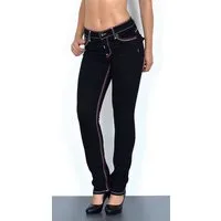 ESRA Straight-Jeans Damen Straight Jeans mit Kontrastnähten Hoch Bund bis Übergröße J755 High Waist Straight Jeans Damen mit dicker Naht Stretch Jeans Regular