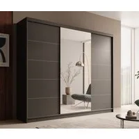 MOEBLO Schiebetürenschrank Tivora 250 (Moderner, platzsparender Kleiderschrank mit Spiegel für Schlafzimmer und Ankleidezimmer, 3 Schiebetüren, 11 Einlegeböden, stabile Kleiderstange, Wohnzimmerschrank mit Spiegel, Schwebetürenschrank Schrank Gardero