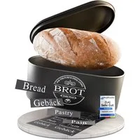 IDEALTASTIC Brotkasten Premium 2-in-1 Brotkasten für die ideale Brot Aufbewahrung, Stahl, (Brot Aufbewahrung, Brotkästen, Brotkasten), Schwarzer Brotkasten mit Frischhaltefunktion & Luftzirkulation“
