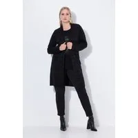 Ulla Popken Strickjacke Strickjacke Glitzer-Schrift Stehkragen Langarm