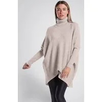 PEKIVESSA Longpullover Oversized langer Rollkragenpullover Damen Fledermausärmel (A-Linie, 1-tlg) hinten länger
