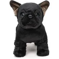 Uni-Toys Kuscheltier Französische Bulldogge (schwarz) - Mit/Ohne Leine - 26 cm - Plüschtier, Uni-Toys Eco-Line - zu 100 % aus recyceltem Plüsch gefertigt