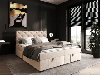 Boxspringbett Schlafzimmerbett GISEL 140x200cm Stoff Salvador Creme