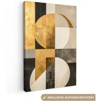 OneMillionCanvasses® Leinwandbild Abstrakt - Gold - Grau - Formen - Geometrisch, Fotodruck (1 St), Leinwand Canvas Wandbild, Wanddekoration 20x30 cm
