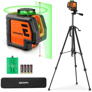 GOCHIFIX 5 Lines Laser Level with Tripod 2 Plumb Dots Self Leveling Green Line Laser Level Tool for Construction Floor T