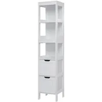 Mondeer Badkommode Badezimmerschrank, Hochschrank, Badschrank, mit 2 Schubladen und 3 offenen Regal