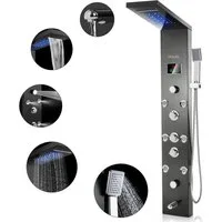 oyajia Duschsystem Modernes Duschpaneel Höhe 136 cm 5 Strahlart mit Massage & LED Display, Höhe 136 cm, 5 Strahlart(en), Wandmontage Duschset mit Regendusche,Handbrause & Verstellbarem Strahl