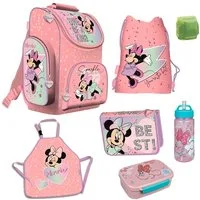 Familando Schulranzen Disney Minnie Mouse Schulranzen für 1.-4. Klasse - 1 kG - 15 L Vol (Set, 7-tlg., inkl. Federmappe, Brotdose und Trinkflasche), Schulranzen 1. Klasse für Mädchen