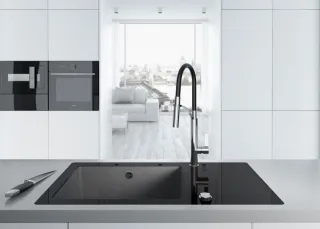Neuesbad 8mm Glas-Granit-Spüle, 1 Schüssel mit Abtropffläche - Zerokante SPCP-GX2C