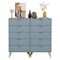 UEV Kommode mit 5 Schubladen, Highboard, Schmal Beistellschrank (Mehrzweckschrank für Wohnzimmer Schlafzimmer Büro Flur, Sideboard mit Schubladen weiß/schwarz/dunkel blau/graublau), 60x34x110cm, Schubladenschrank, Aufbewahrungsschrank, mit Kisppschut