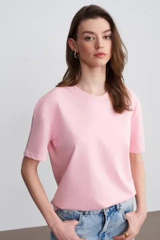 Damen Baumwoll Rundhalsausschnitt T-Shirt