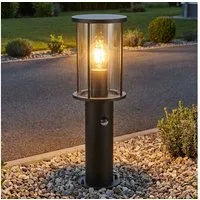 GLOBO LIGHTING Außen-Stehlampe, Leuchtmittel nicht inklusive, Außen Stehleuchte Gartenlampe Edelstahl Glas rauch Sensor H 45 cm