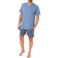 Normann Pyjama Normann Herren kurzarm Schlafanzug Shorty mit karierter Hose