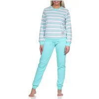 Normann Pyjama Damen Frottee Schlafanzug Pyjama in Ringel-Optik + Eiskristall-Motiv
