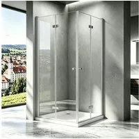 Boromal Eckdusche Duschkabine Eckeinstieg Falttür 185/195H Duschabtrennung Dusche, BxT: 90x90 cm, Sicherheitsglas, Doppel Falttür, 70-120cm, Links- und Rechtsmontage
