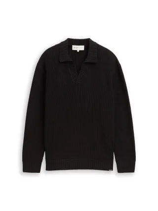 Denim Tom Tailor - Strick-Polo mit Struktur black - Gr. - L