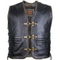 MDM Lederweste Herren Biker Lederweste mit Messing Schnallen