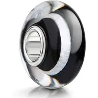 Materia Bead Glasperle Schwarz Silberfolie minimalistisch 1491, Hülse aus 925 Sterling Silber