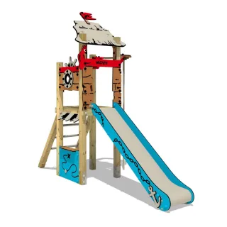 Professioneller Spielturm PRO MAGIC Wind+ für öffentliche Spielplätze - Robuste Kletteranlage mit Rutsche 9x9 cm - Piraten-Abenteuer-Set Wickey
