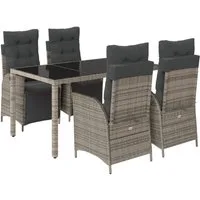 vidaXL Garten-Essgruppe 5-tlg. Garten-Essgruppe mit Kissen Grau Poly Rattan, (4-tlg)