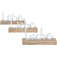 Levandeo® Deko-Schriftzug, 3er Set Schriftzug Lebe Lache Liebe L22cm Metall Weiß Mango Holz