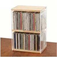 BlingBin CD-Regal 2-stufiger CD-Halter aus Holz und Acryl, Schallplatten Aufbewahrung, Schallplatten Aufbewahrung 1-tlg., Schreibtisch-Organizer für CDs, DVDs und Schallplatten, bis zu 40 CDs