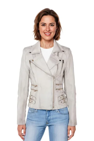 Damen Leder Weiß Brando Bikerjacke-Constantia