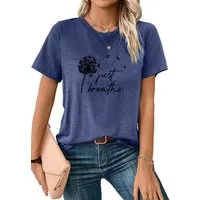 PYLIKE Kurzarmshirt Damen Sommer Casual T-Shirt mit Löwenzahn Print Tee