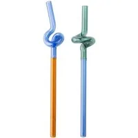 Tranquillo Trinkhalme Borosilikatglas RAINBOW 2er-Set Ø3cm gedreht spülmaschinengeeignet, (2-tlg., 2er-Set Strohhalme), bunte, gedrehte Glasstrohhalme