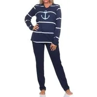 Normann Pyjama Damen Schlafanzug in maritimer Optik mit Anker - auch in Übergrößen