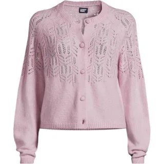 Cardigan mit Ajourstrick, Damen,  Lila, Polyacryl/Woll-Mischung/Polyester-Mischung, by Lands' End