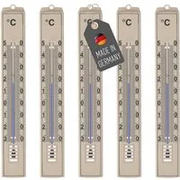 Lantelme Raumthermometer 5 Stück Set Analog Thermometer Beige für Innen Zimmer Außen Garten, 5-tlg., Deutsche Herstellung, Temperatur -30 bis +50 °C, Maße 18 x 2,5 cm