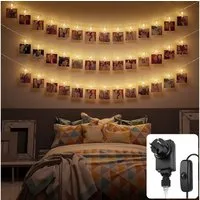 COZY HOME LED-Lichterkette Fotoclip Lichterkette - Batterie und Stecker, 30 Fotoclip LEDs I Timer-Funktion I 6 Meter I Warmweiße LED