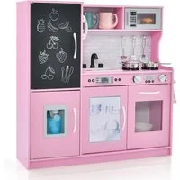 KOMFOTTEU Spielküche Kinderküche, mit Mikrowellen, Backofen, Wasserbecken, Kreidetafel & Eismaschine