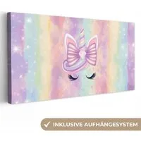 OneMillionCanvasses® Leinwandbild Panorama Einhorn - Glitzer - Regenbogen - Pastell, Fotodruck (1 St), Wandbild, Deko Schlafzimmer Wohnzimmer Flur 40x20 cm