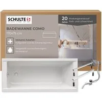 Schulte Badewanne Rechteck Como, 170x75 cm Sanitäracryl Weiß Komplett-Set mit Fußgestell und Ablauf