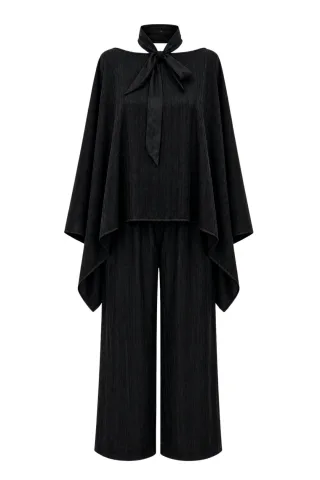 Hohe Taillen Cowl Neck Weite Bein Strick Ko-Ordinate